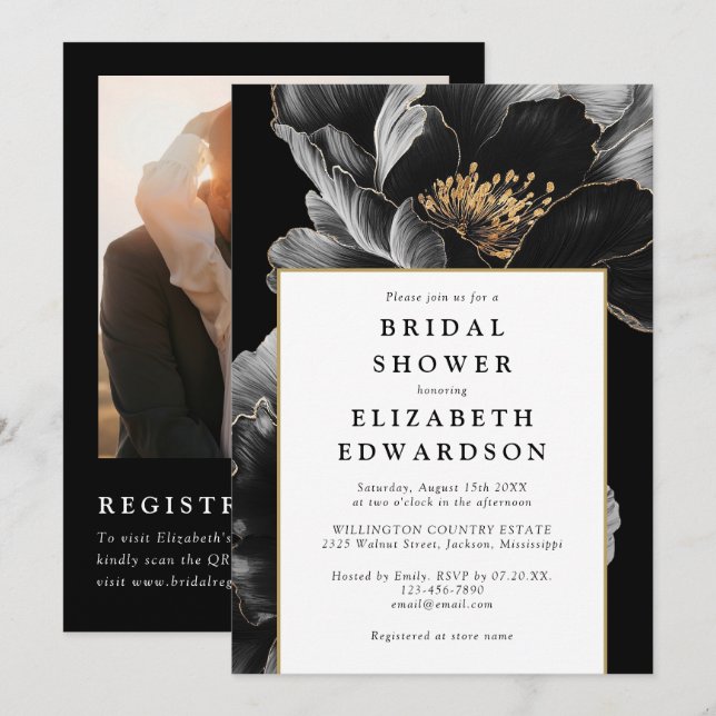 Elegant Floral Photo QR Code Bridal Shower Invitation (Front/Back)