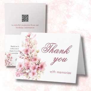 Elegant Floral Photo QR Link Any Year Birthday Thank You Card