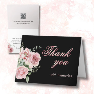 Elegant Floral Photo QR Link Any Year Birthday Thank You Card