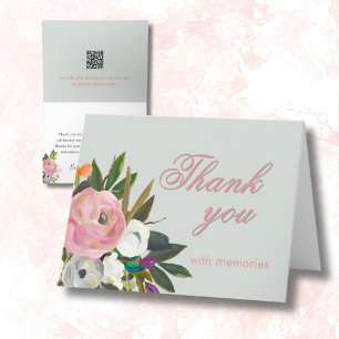 Elegant Floral Photo QR Link Any Year Birthday  Thank You Card