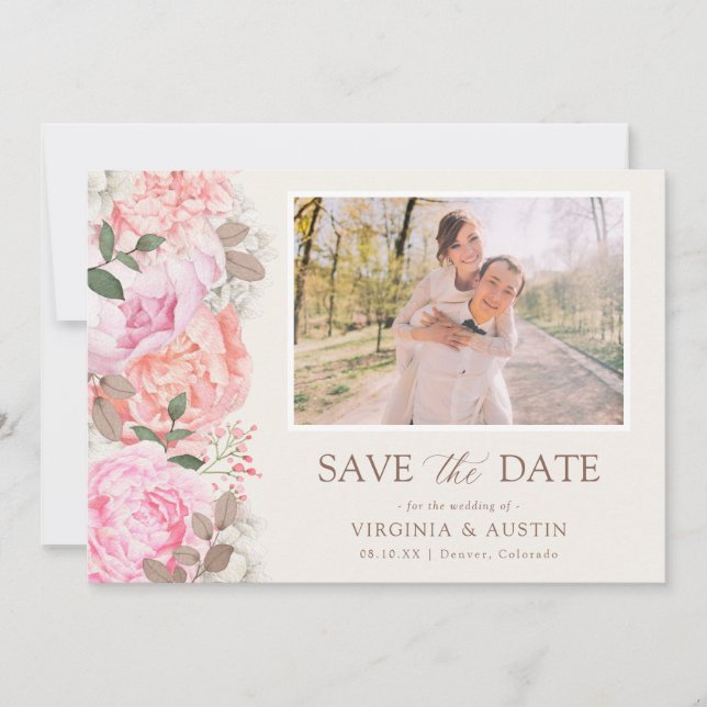 Elegant Floral Photo Save The Date (Front)
