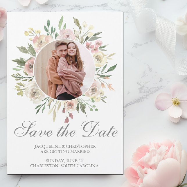 Elegant Floral Photo Save the Date Magnetic Card (Creator Uploaded)