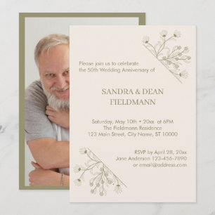 Elegant Floral Photo Wedding 50th Anniversary Invitation