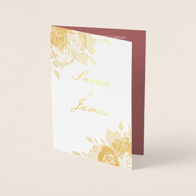 Elegant Floral Photo Wedding Invitation Foil Card (Front)
