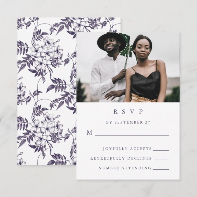 Elegant Floral Photo Wedding RSVP Card (Front/Back)