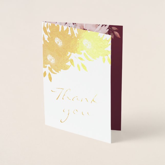Elegant Floral Photo Wedding Thank You Real Foil Card (Front)