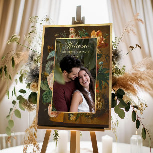 Elegant Floral Photo Wedding Welcome Acrylic Sign