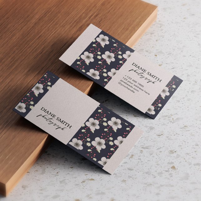 Elegant Floral Photograph Personalised Typography  Business Card (Creator Uploaded)