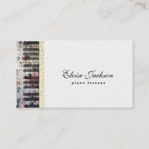 elegant floral piano lessons design business card