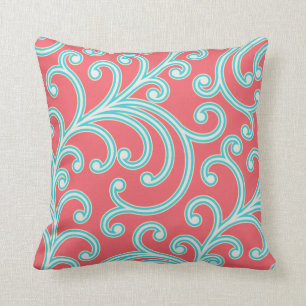 Elegant floral pillow in red and turquoise