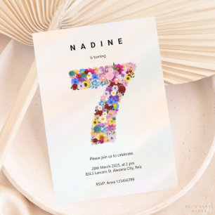 Elegant Floral Pink 7th Birthday Garden Spring Invitation