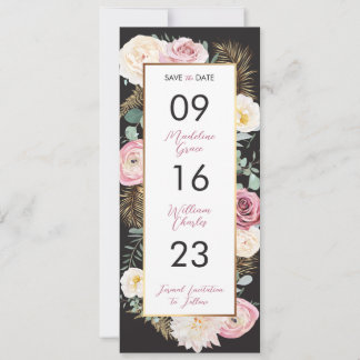 Elegant Floral Pink and Black Save the Date