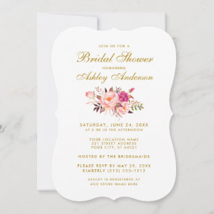 Elegant Floral Pink and Gold Bridal Shower Invite