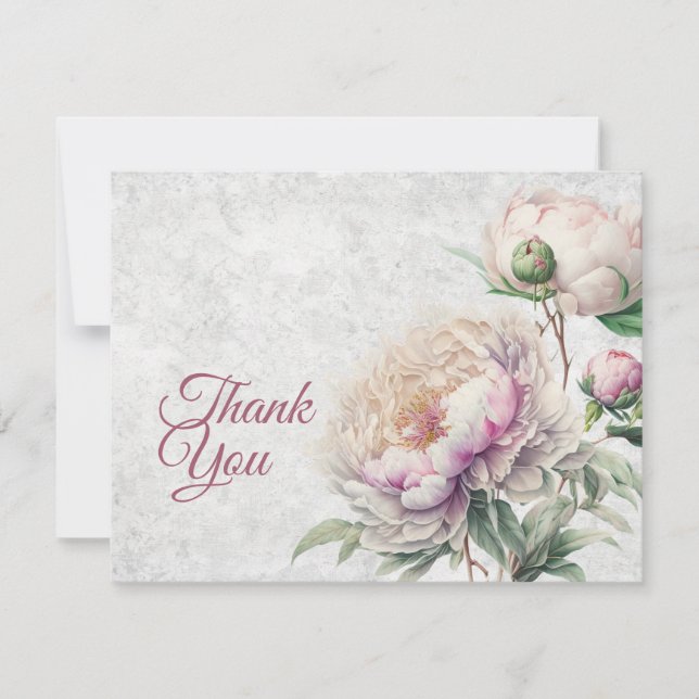 Elegant Floral Pink and White Peonies  Thank You Card (Front)