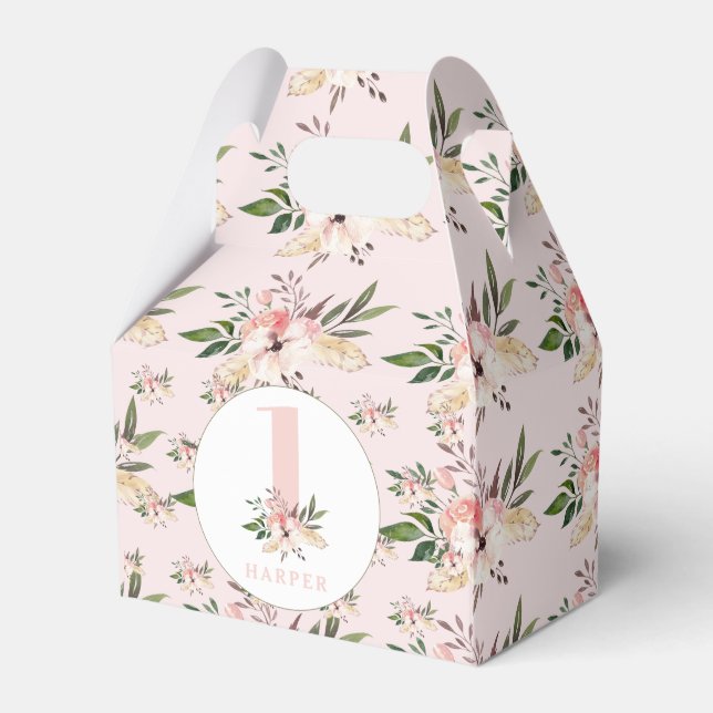 Elegant floral pink birthday  favour box (Front Side)