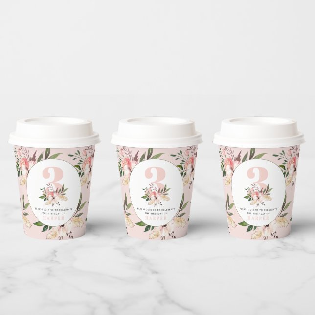 Elegant floral pink birthday  paper cups (Multi)