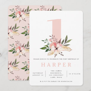 Elegant floral pink birthday party invitation