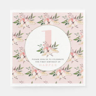 Elegant floral pink birthday party napkins