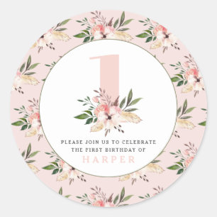 Elegant floral pink birthday stickers