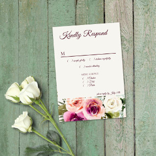 Elegant Floral Pink Blush Purple Peach Menu RSVP