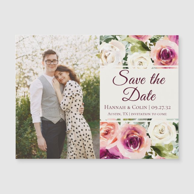 Elegant Floral Pink Blush Purple Save the Date (Front)