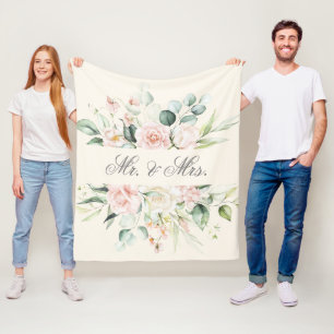 Elegant Floral Pink Blush Watercolor Mr. & Mrs.   Fleece Blanket