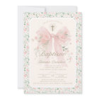 Elegant Floral Pink Bow Baptism Invitation
