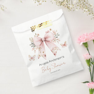 Elegant Floral Pink Bow Girl Baby Shower Favour Bags