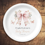 Elegant Floral Pink Bow Girl Baby Shower Paper Plate<br><div class="desc">Elegant pink floral bow watercolor illustration. Spring and fall themed baby shower. baby girl baby shower,  butterfly baby shower,  coquette pink bow baby shower,  bohemian whimsical botanical floral baby shower</div>