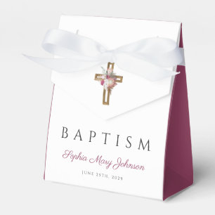 Elegant Floral Pink Cross Baptism Favour Box