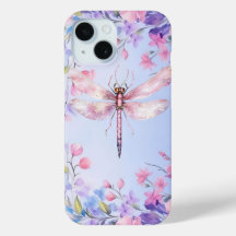 Elegant Floral Pink Dragonfly iPhone 15 Case