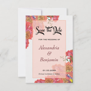 Elegant Floral Pink Flowers Watercolor Wedding  Save The Date