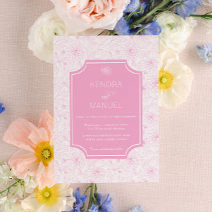 Elegant Floral Pink French Toile Wedding Invitation