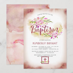 Elegant Floral Pink Girls Baptism Invitation