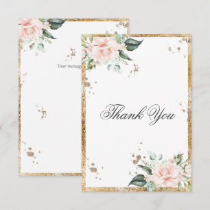 Elegant Floral Pink Gold Script Wedding Thank You Card