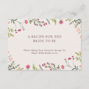 Elegant Floral Pink & Green a recipe for the bride Enclosure Card