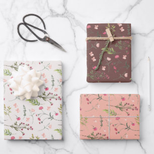 Elegant Floral Pink Green Botanical Bridal Shower Wrapping Paper Sheet