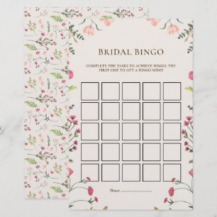 Elegant Floral Pink Green Bridal Bingo Game Card