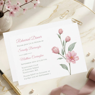 Elegant Floral Pink Green Wedding Reheaesal Dinner Invitation