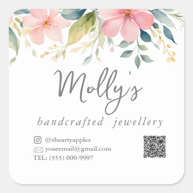 Elegant floral  Pink & Grey handcrafted jewellery Square Sticker (Front)