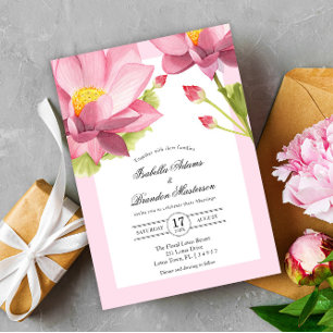 Elegant Floral  Pink Lotus Wedding Invitation