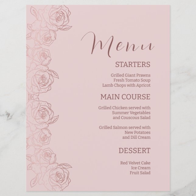 Elegant Floral Pink Mauve Dinner Menu Template (Front)