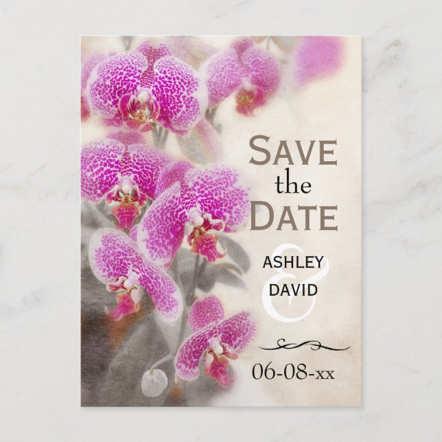 Elegant Floral Pink Orchid Flowers Save the Date Announcement Postcard (Front)