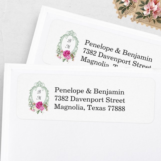 Elegant Floral Pink Peony Monogram Wedding Address (Creator Uploaded)