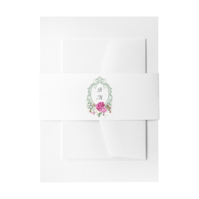 Elegant Floral Pink Peony Monogram Wedding Address Invitation Belly Band (Front Example)