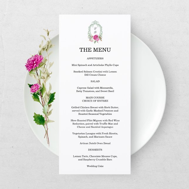 Elegant Floral Pink Peony Monogram Wedding Menu (Creator Uploaded)