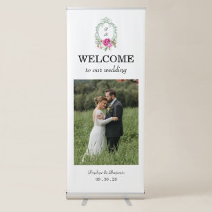 Elegant Floral Pink Peony Monogram Wedding Retractable Banner