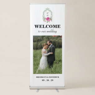 Elegant Floral Pink Peony Monogram Wedding Retractable Banner