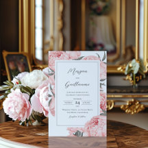 Elegant Floral Pink Peony Wedding Invitation
