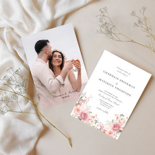 Elegant Floral Pink Photo  Wedding  Invitation